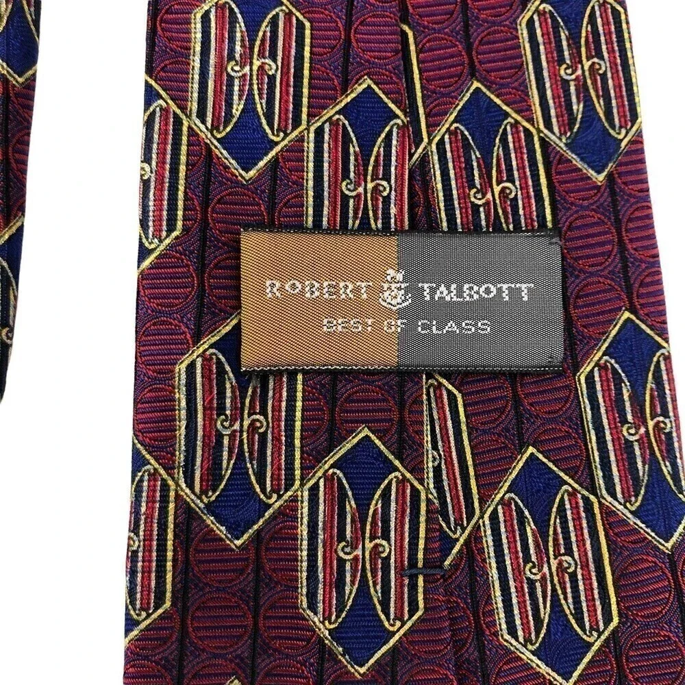 Robert Talbott Best of Class Silk Tie Mens Geometric Crimson Blue Woven Necktie